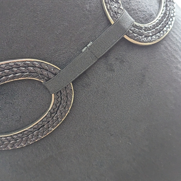 Black Oval Link With Braided Leather Women's Belt Vintage - Picture 6 of 8